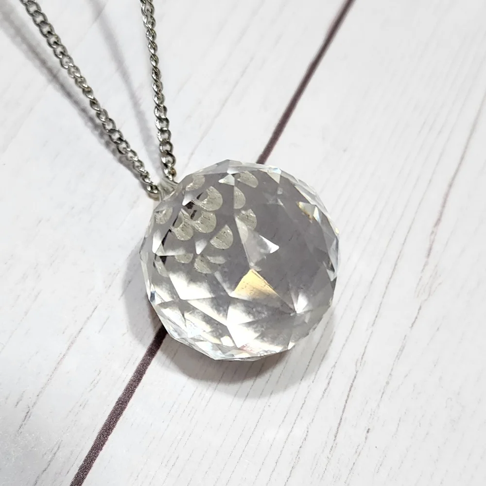 Sparkly Round Crystal Ball Pendant  with Nickel Silver "NS" 22" Chain